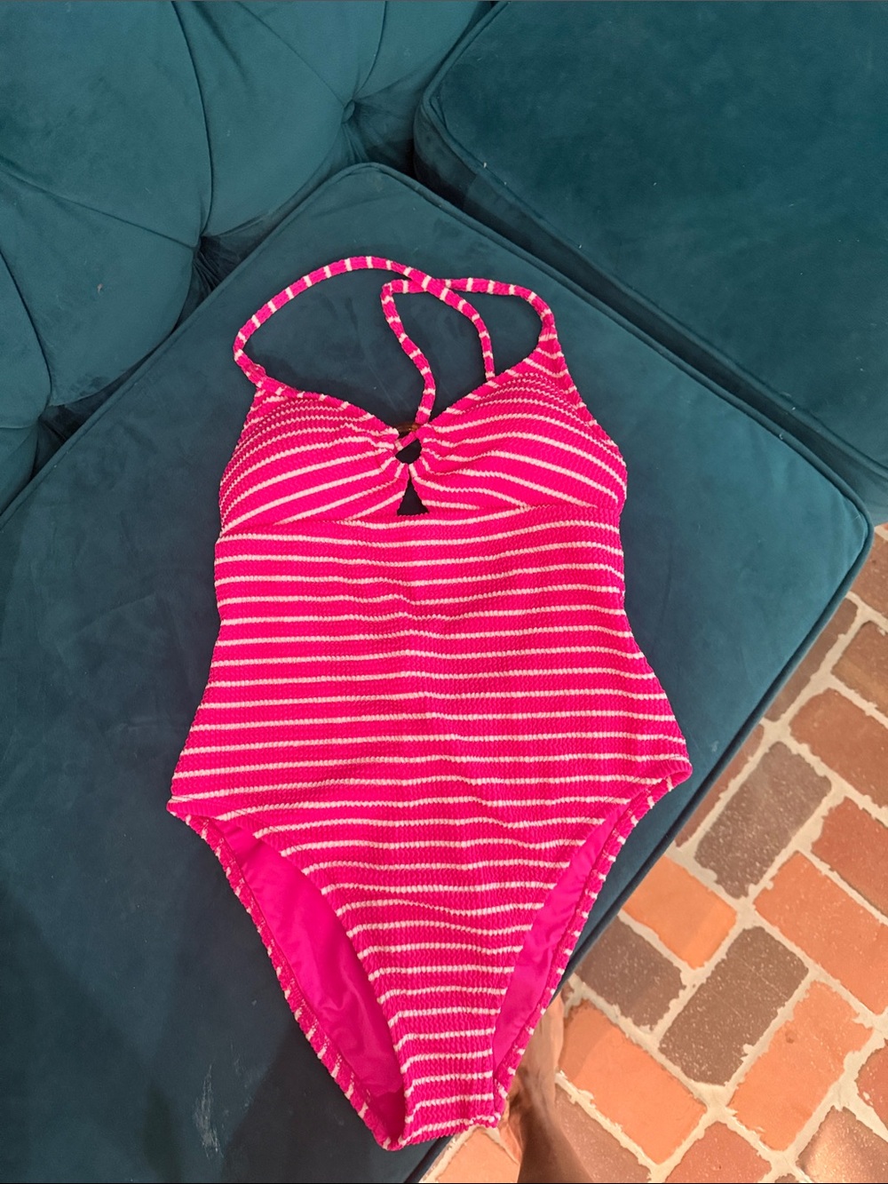 Woman’s ' Pink Striped One-Piece Swimsuit, NWT